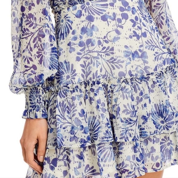 AQUA Floral Ruffled Mini Dress in Blue/White Size XL - Picture 5 of 12